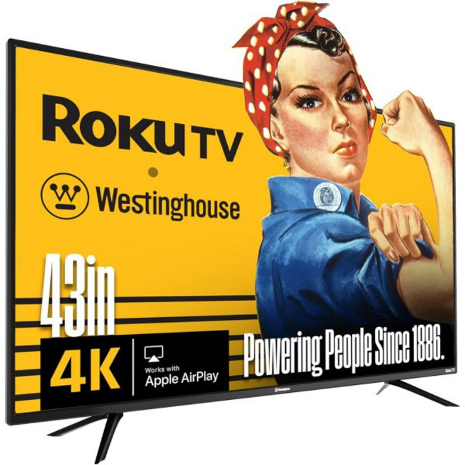 웨스팅하우스 Roku TV 43인치 스마트 4K UHD QLED 텔레비전 wHDR 10+ 돌비 비전 와이파이 및 모바일 앱 연결 평면 스크린 애플 홈킷 알렉사 구글 어시스턴트, 43 Inch