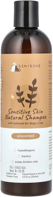 건강챙기세요 Kin+Kind 민감성 피부 천연 샴푸 반려견 및 반려묘용 무향 354ml(12fl oz) 백살까지오래오래 - 쿠팡