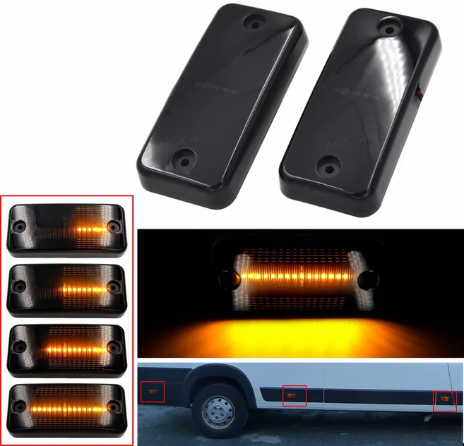 LED 앰버 다이나믹 플로우 사이드 마커 라이트 피아트 두카토 시트로엥 릴레이 푸조 호환 복서 르노 호환, 02 Dynamic Crystal