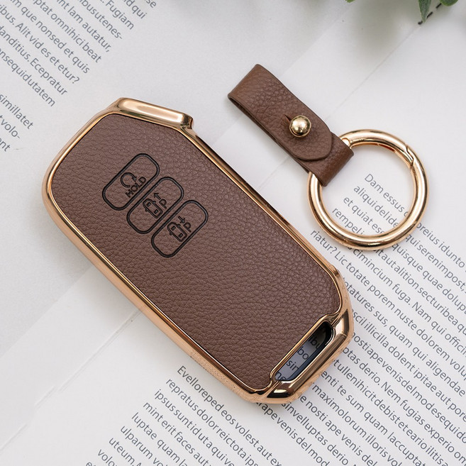 바이어블 기아 스포티지 K5 올뉴 K3 K7 카니발 쏘렌토 EV7 셀토스 호환 스마트키 가죽 TPU 케이스 키링 키홀더, 7버튼 TL64, 진브라운