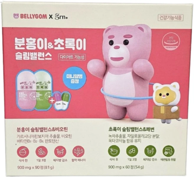 지알엔 벨리곰 슬림밸런스 분홍이&초록이 건강식품, 60정, 2개 - 쿠팡