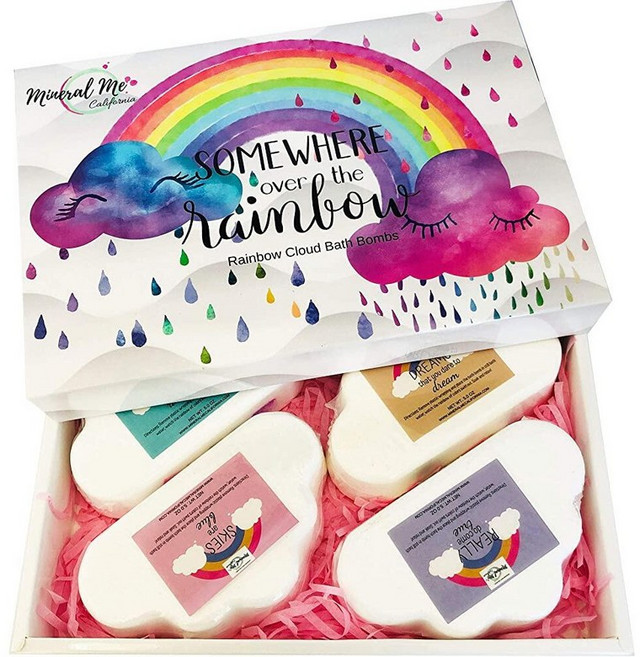 Mineral Me California 어린이 배쓰밤 성분이 함유된 매직 무지개 보습 생생한 색상 풍부한 기포 구름 아이들을 생일 선물 엄마를 어머니의 날 187857, Rainbow