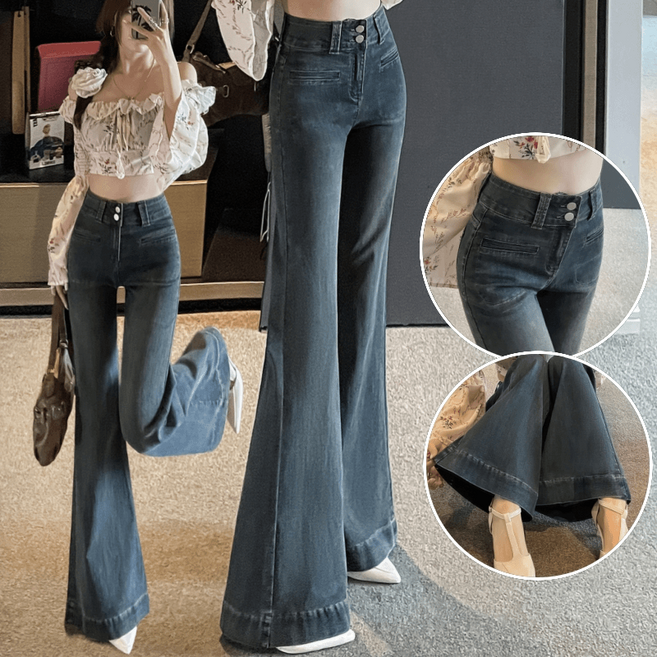 페이준 여성 봄 가을 와이드 부츠컷 청바지 하이웨스트 슬림핏 스판 나팔바지 IP1933