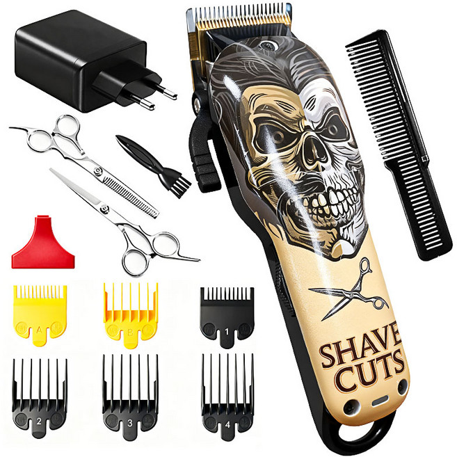 남자 바리깡 전문가용 전동 이발기 미용가위 풀패키지 세트, 금색