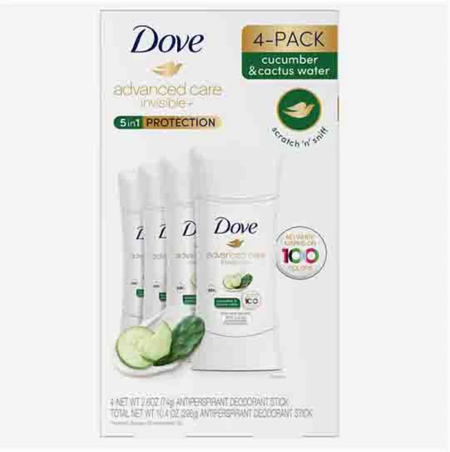 도브 어드밴스드 케어 인비저블 데오드란트 74g 4팩 Dove advanced care invisible+ Antiperspirant Deodorant 2.6 oz, 4개 - 쿠팡