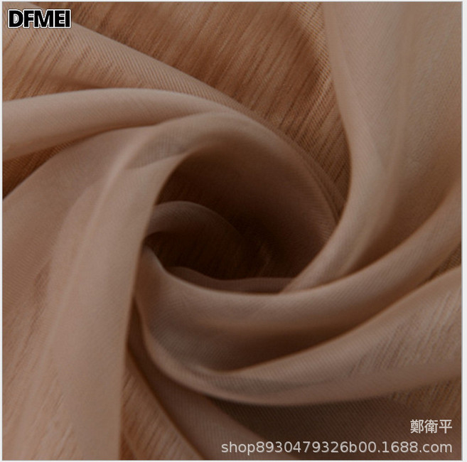 婚慶純色玻璃紗窗紗透明紗簾成品窗簾, 卡其色
