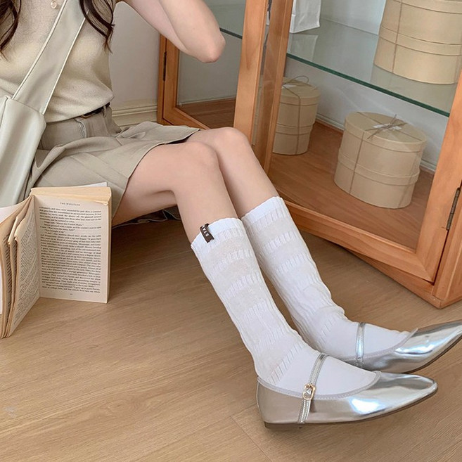 [스커트 원피스에 찰떡] 여성 니삭스 주름 플리츠 양말 꾸안꾸 패션 교복 스쿨룩 여자 코디 가을 겨울 봄 긴양말