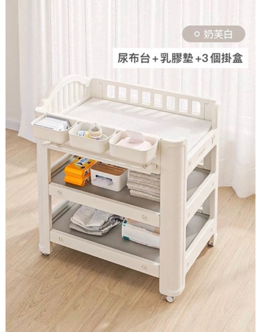babyviva 不發霉尿布台 多功能寶寶尿布台 護理台 尿布收納台 置物台 置物櫃 收納台, 尿布台+乳膠墊+3個掛盒, 1個