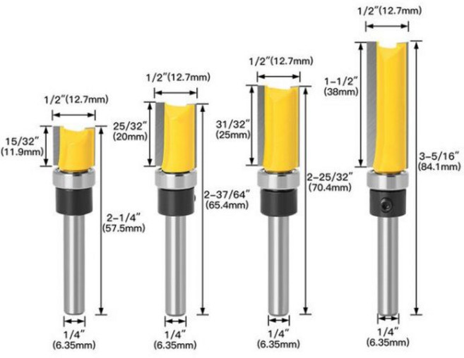 4 개/대 템플릿 트림 힌지 Mortising 라우터 비트 베어링 스트레이트 엔드 밀 트리머 청소 플러시 목공 도구, [05] 4PCS Set, 05 4PCS Set