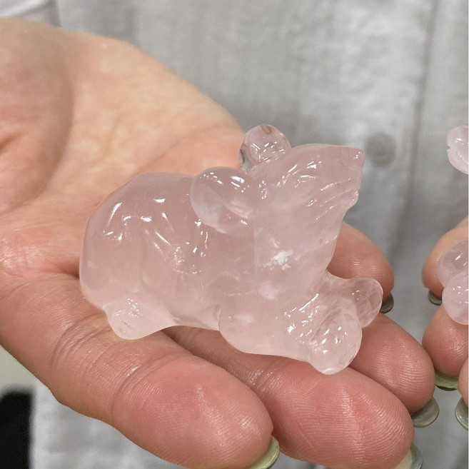 御古齋 清透粉水晶十二生肖擺飾品，生肖鼠造型，居家辦公雅緻擺件, 鼠
