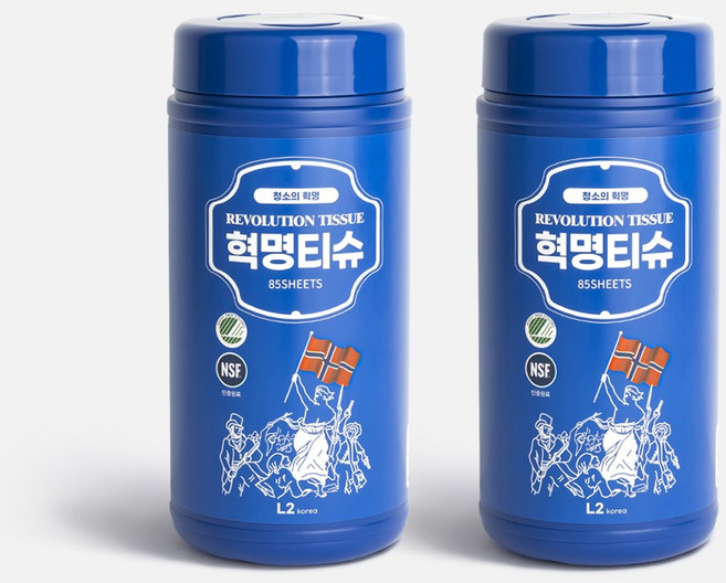 [홈쇼핑 정품] L2 혁명티슈 85매 x 2통 멀티클리너 세정티슈 1종세제 안심성분, 2개