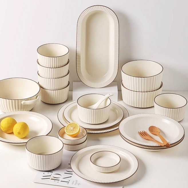 지플라워 그릇세트 4인 6인 도자기 식기세트, 4인그릇세트, 1세트, 베이지, 혼합