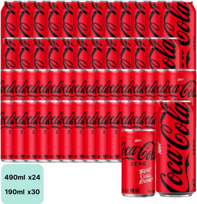 코카콜라제로 490ml x24캔+코카콜라제로 190ml x30캔, 24개