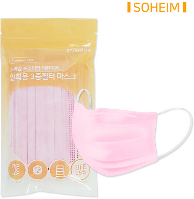 소하임 국산 프리미엄 일회용 마스크 어린이용 소형 핑크, 10매입, 1개