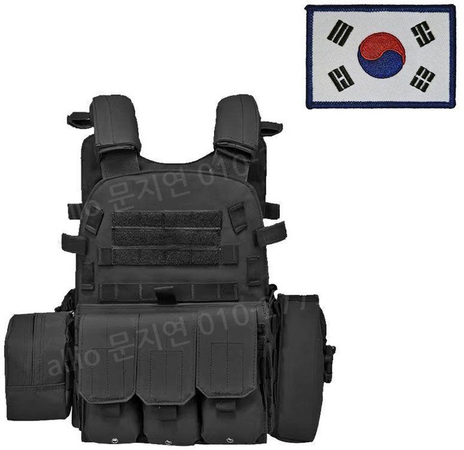 (국내출발) 검정색 전술조끼 방탄복 군용조끼 군용서바이벌 707특수부대, 칼라 태극마크 + (검정색) 군용 방탄복