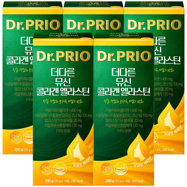 닥터프리오 더다른 뮤신 콜라겐 엘라스틴 14포, 280g, 5개