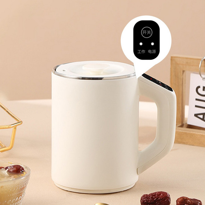 휴대용 전기온수 물병 온수컵 전기포트 온도표시 보온보냉 텀블러 스테인리스 커피포트, 기계식스타일, 흰색