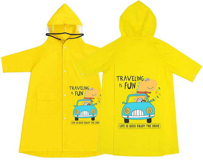 투데이리빙 프리미엄 어린이 우비 귀여운 캐릭터 방수 레인코트 여름 장마철 우의 투명 모자챙 가방 수납 일체형 비옷 똑딱이 단추 케이프