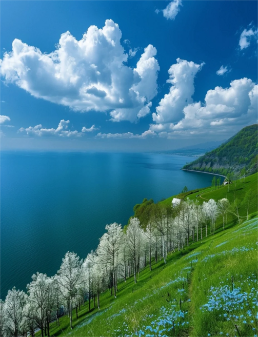 자작나무 숲 바다 풍수 조각퍼즐 재물 모으는 명당도 푸른 하늘 구름 바다 풍경화 금전운에 좋은 컬렉션 직소퍼즐 300 500 700 1000피스, 자작나무 숲 바다 퍼즐01, 1개