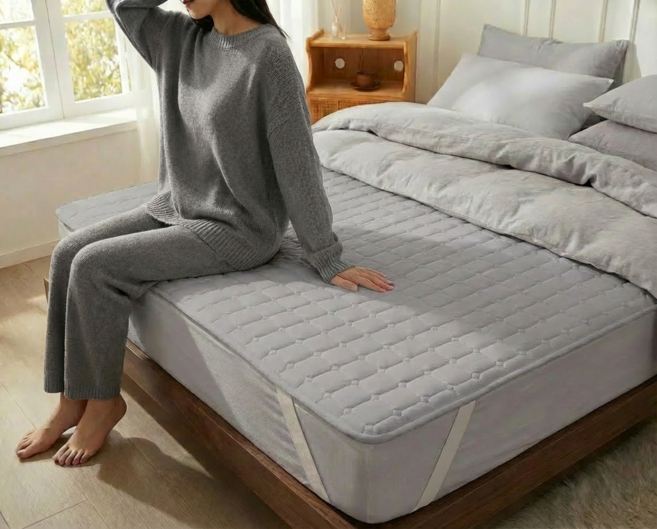 포니홈 사계절 방수패드 침대패드 누빔 매트리스 고정밴드, 퀼팅 그레이