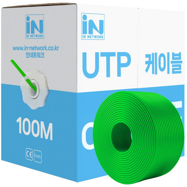 인네트워크 CAT.5E UTP 제작용 랜케이블 100M 박스형, 1개, 그린