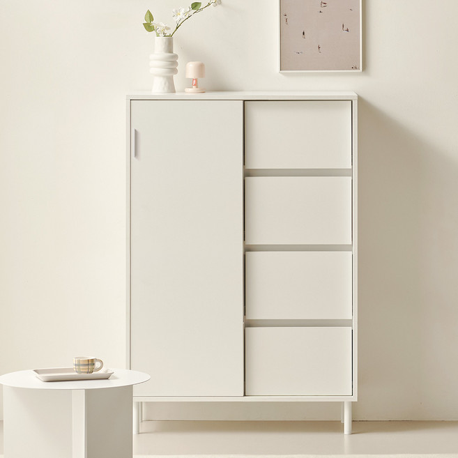 룸앤디 NEW 스르륵 4단 800서랍 다리형 E0등급 슬림 슬라이딩 서랍수납장, 스르륵 4단 800서랍 (다리형) 화이트