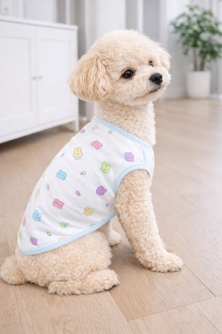 [푸들나무] 오가닉 파스텔버니 강아지 민소매 티셔츠, 1개, 블루