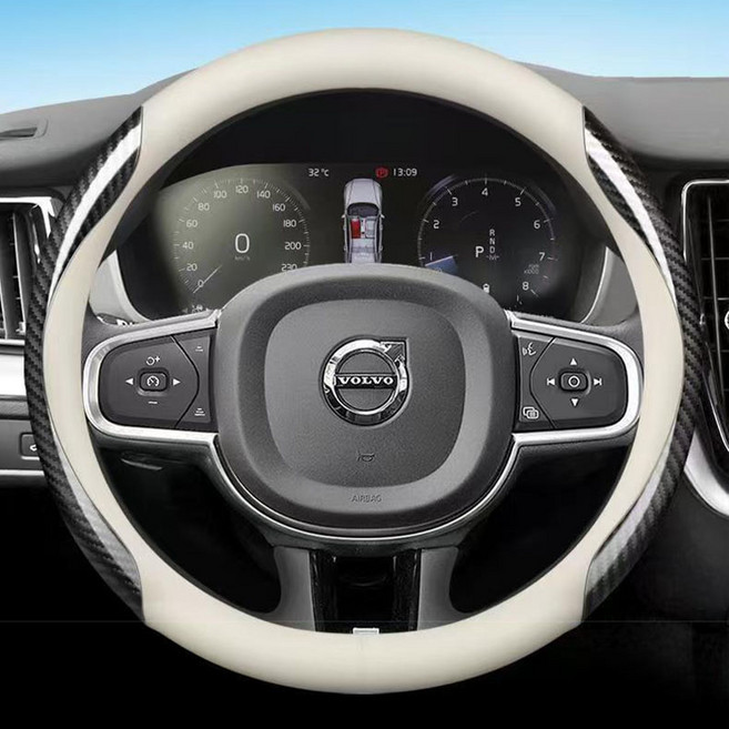 볼보 전차종 호환 프리미엄 나파 가죽 카본 핸들커버, 원형(V-02), 베이지 카본