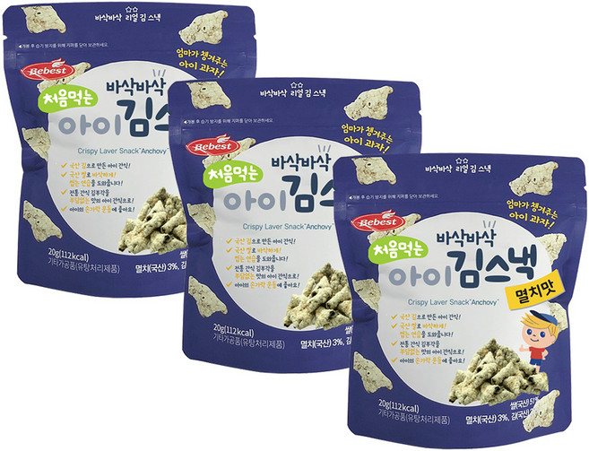 베베스트 처음먹는 아이 김스낵, 멸치맛, 20g, 3개