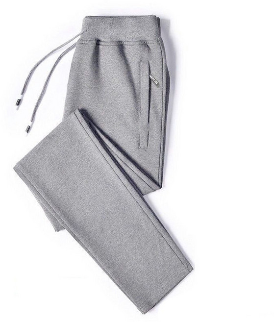 NANCY UGO 男士舒適棉褲 小蘭優購 口袋拉鍊長褲 素色鬆緊腰棉質休閒運動長褲 秋季簡約百搭男褲