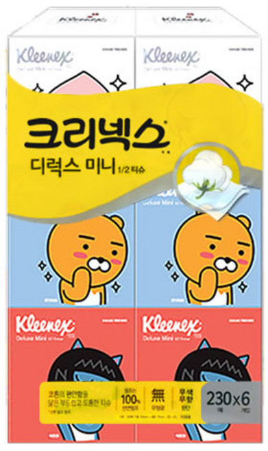 크리넥스 카카오 프렌즈 디럭스 미니 미용티슈 230매 X 6입