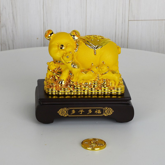 데일리데코 황금복 돼지가족-소 인테리어소품 저금통 150x150x100, 골드