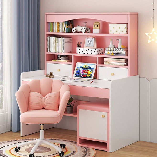 학생 공부 책상 책장 세트 홈오피스 컴퓨터 수납책상, 핑크색 책상(+의자A+걸상)