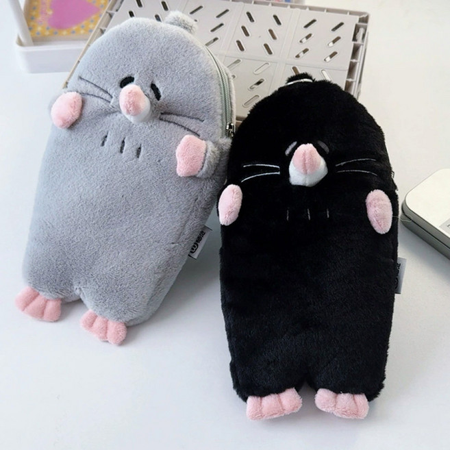 모든 두더지 인형 필통 파우치 귀여운 팬케이스 봉제 동물 학용품 선물 화장품, 1개, 그레이