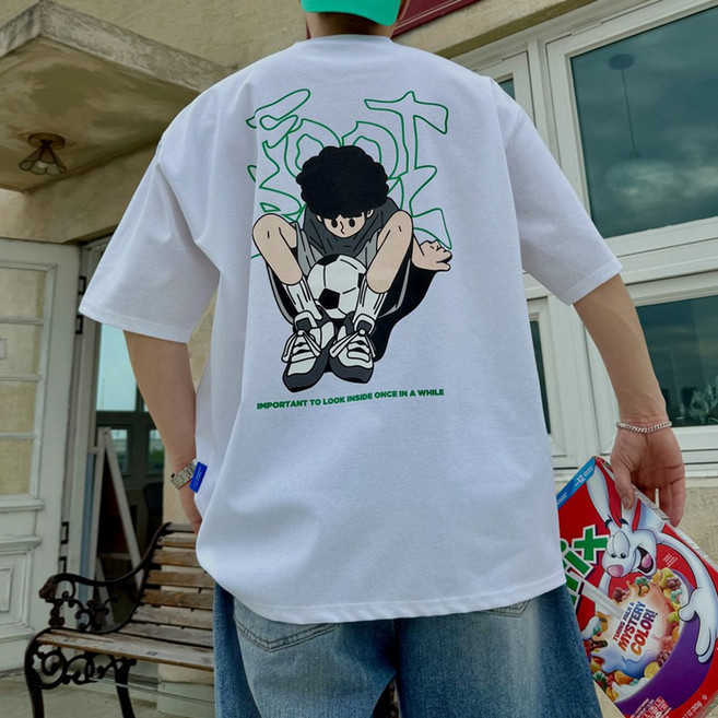 테이크잇컴퍼니 나뭇잎커버 백프린팅 오버핏 아이스 분또 반팔 티셔츠