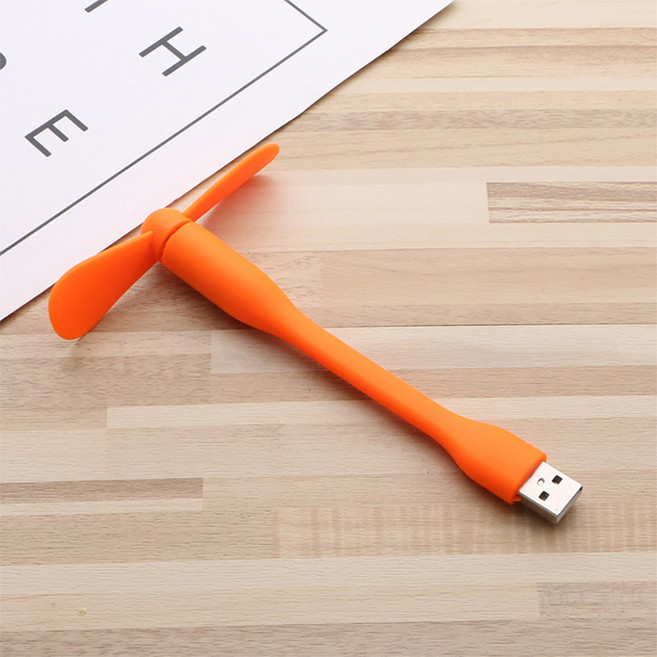 USB 소형 선풍기 구부릴 있는 보조배터리 노트북 PC AC 충전기 휴대용 핸드 미니 컴퓨터 여름 가제트, 오렌지