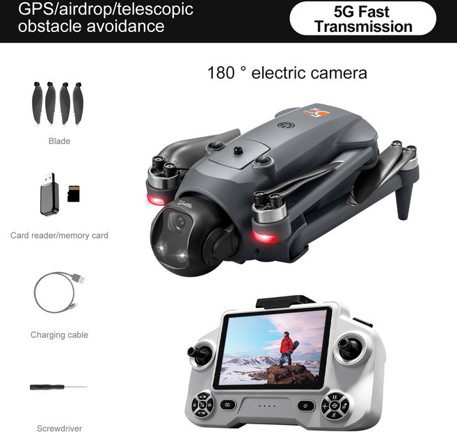 2026 신형 YL059 드론 4.3인치 화면 리모컨 GPS 위치 제어 5G WIFI 영상 전송 8K 듀얼 카메라 2000M 제어 거리 촬영 드론, 진 그레이, 1개
