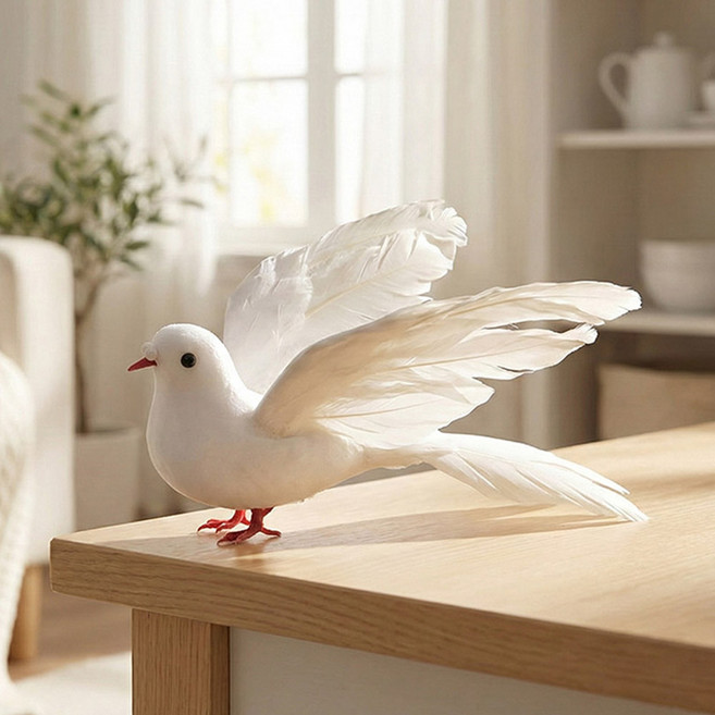 한소픈 비둘기 모형 (소) 1P 인테리어용품 데코소품 미니어처 농장장식 웨딩장식 새모형, 화이트