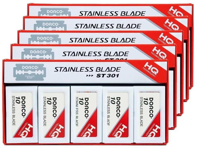 Dorco ST301 플래티넘 엑스트라 더블 엣지 면도날 500개 부드럽고 정밀한 면도를 위한 매우 날카로움 167693, 100 Count (Pack of 5)