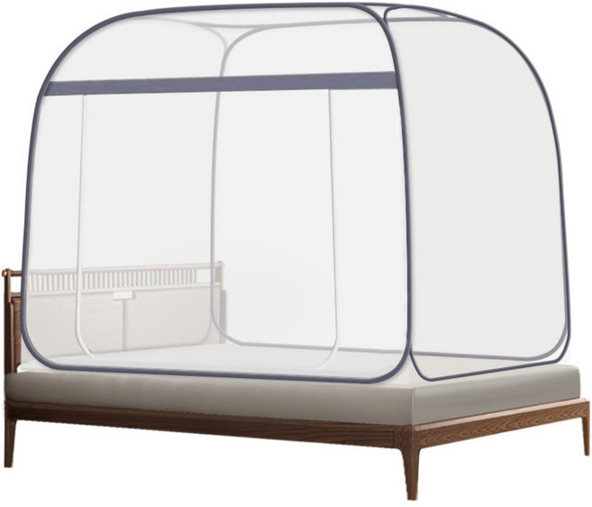 몽땅겟 바닥있는 원터치 텐트형 사각 침대 모기장, 그레이