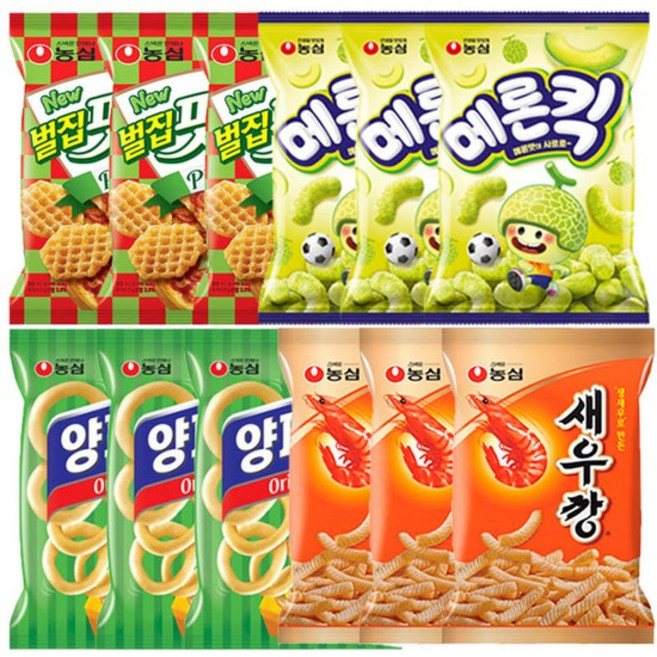 농 심 새우깡 3봉+메론킥3봉+벌집핏자3봉+양파링3봉, 1개
