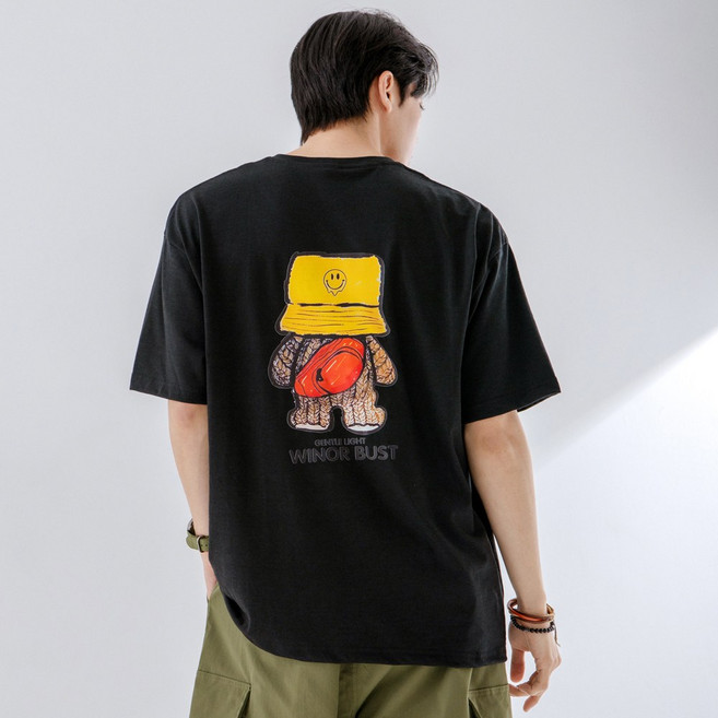 스몰더 남자 여름 버스트 캐릭터 프린팅 반팔티