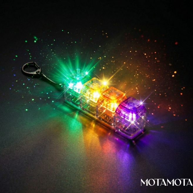 모타모타 4구 9구 키캡키링 led 키보드 클리커 클릭커 열쇠고리 제작 딸깍이 (추가 코인 건전지 무료 증정), 1개, 오로라 4구