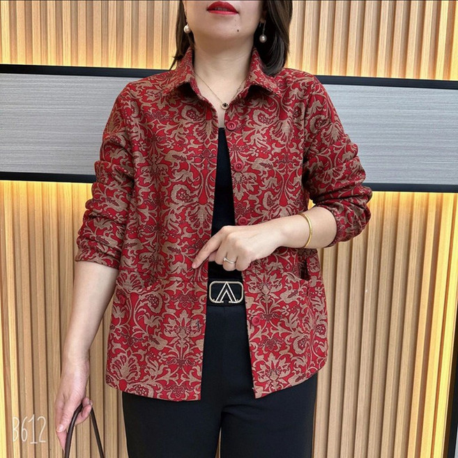 중년여성 빅사이즈 자켓 봄가을 간절기 엄마룩 오버핏 아우터 캐주얼 셔츠 가디건 패션 플라워 바람막이 코트 상의