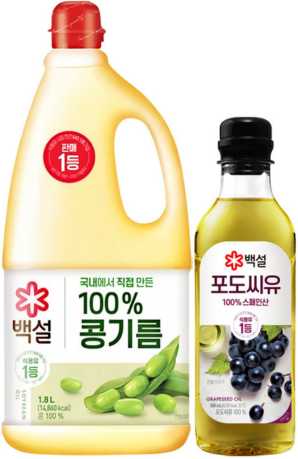 백설 식용유콩기름1.8L 1 + 백설 포도씨유500ml 1, 1.8L