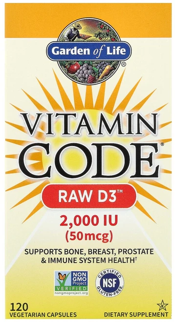 가든오브라이프 비타민 코드 로우 비타민D3 50mcg 2000IU 120베지캡슐 펩티데이스 셀룰레이스 Phytase Lipase Cellulase Protease Xylanase, 1개, 120정 - 쿠팡