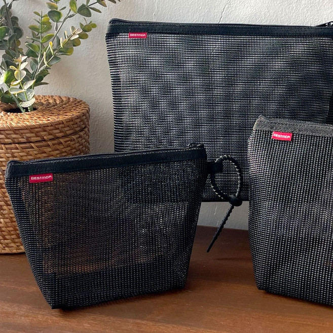 [국내산] 메쉬파우치 3size 소형 중형 대형 스몰 미듐 라지 망사파우치 화장품파우치 수영복파우치 워시백 여행용파우치 9color