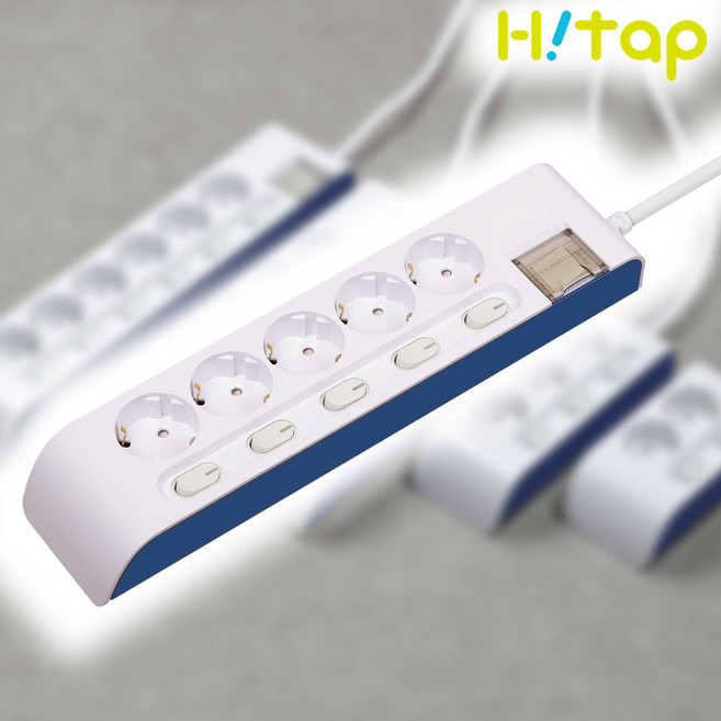 현대일렉트릭 하이탭 5구 개별스위치 멀티탭 2800W 국내생산, 1개, 1.5m, 화이트+네이비