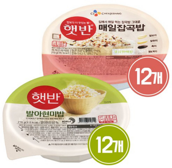 햇반 (발아현미밥210gx12개 + 매일잡곡밥210gx12개), 24개, 210g