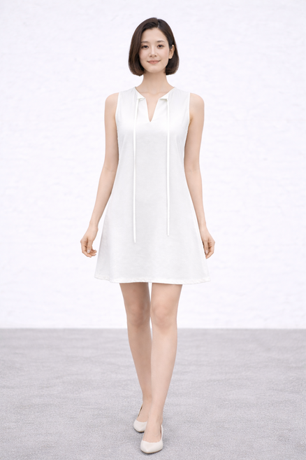 여성 여름 미니원피스 A라인 민소매 플레어 데일리룩 (화이트/블랙)